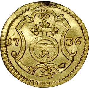 August III 1733-1763, ¼ dukata 1736, halerz w złocie.