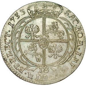 August III 1733-1763, 18 grošů 1753, Lipsko.