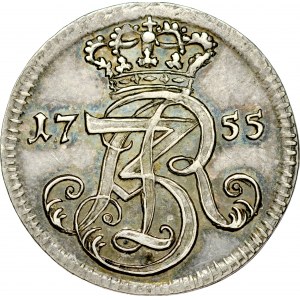 August III 1733-1763, Trojak 1755, Gdańsk, odbitka w czystym srebrze, RR.