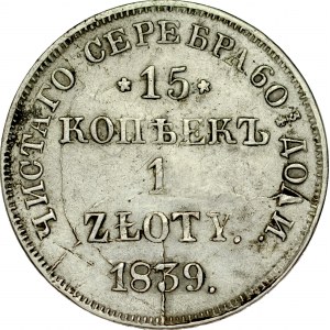 Zabór Rosyjski, 15 kopiejek 1 złoty 1839, Petersburg, RR.