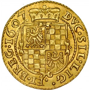 Śląsk, Księstwo Legnicko-Brzesko-Wołowskie, Jan Chrystian i Jerzy Rudolf 1603-1621, Dukat 1607, Złoty Stok.