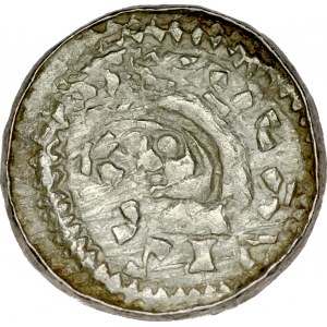 Władysław I Herman 1081-1102, Denar, Kraków, Av.: Głowa i napis otokowy, wewnętrzna obwódka perełkowa, Rv.: Trzy kościelne wieże, na dwóch bocznych kule, napis otokowy.