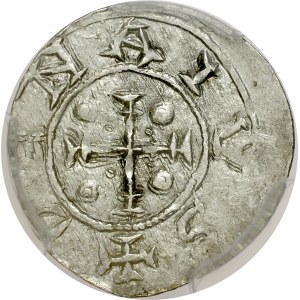 Bolesław III Krzywousty 1107-1138, Denar, Av.: Książę na tronie, napis: DVCIS BOLZLA, Rv.: Krzyż, napis: DENARIVS.