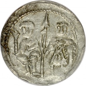 Bolesław III Krzywousty 1107-1138, Denar, Av.: Książę i Św. Wojciech, Rv.: Krzyż, między ramionami kropki, napis.