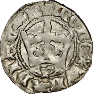 Władysław Jagiełło 1386-1434, Półgrosz, Kraków, Av.: Korona, pod nią litera P, Rv.: Orzeł jagielloński.