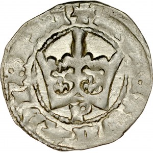 Władysław Jagiełło 1386-1434, Półgrosz, Kraków, Av.: Korona, pod nią litera P, Rv.: Orzeł jagielloński.