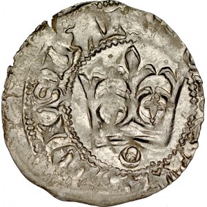 Władysław Jagiełło 1386-1434, Półgrosz, Kraków, Av.: Korona, pod nią litera O, Rv.: Orzeł jagielloński.