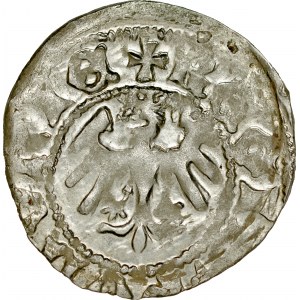 Władysław Jagiełło 1386-1434, Półgrosz, Kraków, Av.: Korona, pod nią litera F i podwójny krzyż, Rv.: Orzeł jagielloński.