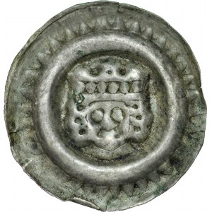 Ks. Wrocławskie, Henryk I Brodaty 1201-1238 lub Henryk II Pobożny 1238-1241, Brakteat szeroki, Av.: Głowa króla w koronie, na obrzeżu wału zęby.