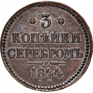 Rosja, Mikołaj I 1825-1855, 3 kopiejki 1844 EM, Ekaterinburg.