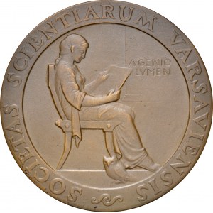 Medal autorstwa Aumillera z 1951 roku poświęcony Wacławowi Sierpińskiemu, prezesowi Towarzystwa Naukowego Warszawskiego.