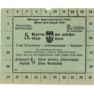 Karta żywnościowa, Bydgoszcz, lipiec/sierpień 1920.