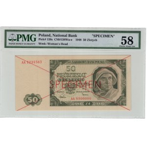 50 zloty 1948, SPECIMEN, série AA 1234567/8900000
