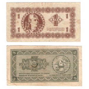Jugosławia, 1 i 5 Lire 1945, Fiume & Slovenian Coast