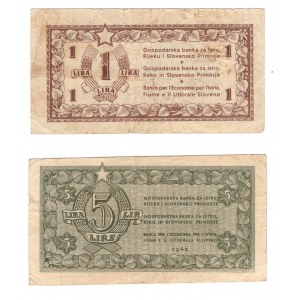 Jugosławia, 1 i 5 Lire 1945, Fiume & Slovenian Coast