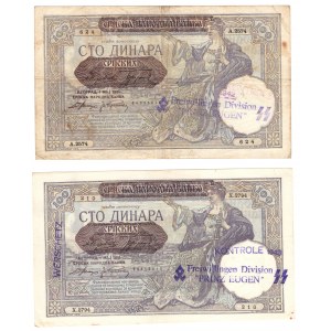 Serbia, 100 dinar 1941 - set of 2 pieces with the stamp of the 7th SS Volunteer Mountain Division Prinz Eugen