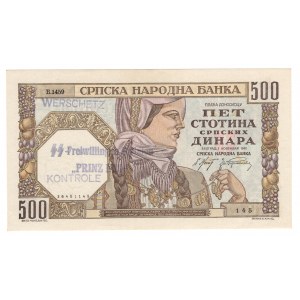 Serbia, 500 dinara 1941 ze stemplem 7 Ochotniczej Dywizji Górskiej SS Prinz Eugen