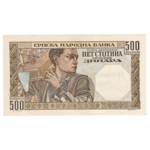 Serbia, 500 dinara 1941 ze stemplem 7 Ochotniczej Dywizji Górskiej SS Prinz Eugen