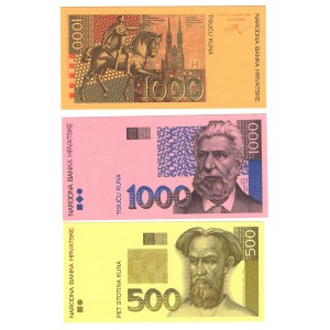 Croatie, série de 9 billets test