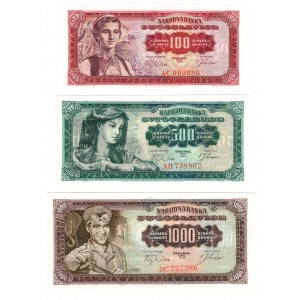 Jugosłwia, 100, 500, 1000 dinara 1963