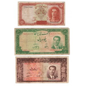 Iran, 5 rials 1941, 20 rials 1953, 20 rials 1951 - zestaw 3 sztuk