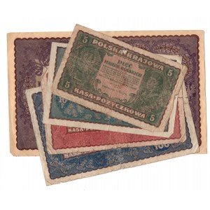Poland, 5, 10, 20, 100, 1000 Polish marks 1919 - set of 5 pieces