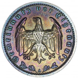 Niemcy, 1 Reichsmark 1939 A - ogromnej rzadkości próbna odbitka na krążku z żelaza pokrytym miedzią