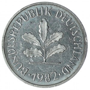Niemcy, 5 pfennig 1982 J - rzadka próba wybita w białym niemagnetycznym metalu