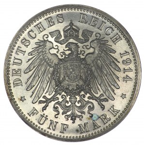 Niemcy, Anhalt-Dessau, Fryderyk II, 5 marek 1914 - stempel lustrzany