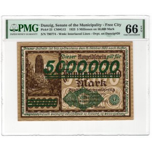 Gdańsk, 5 milionów marek 1923 - nadruk zielony - PMG 66 EPQ