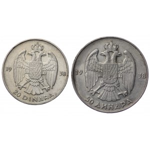 Jugosławia, 20 i 50 dinara 1938 - zesatw 2 sztuk