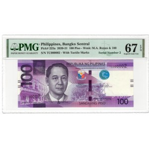 Filipiny, 100 Piso, 2020-21 - bardzo niski numer TC 000002