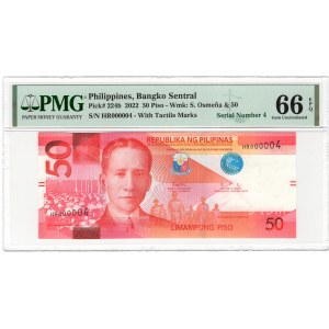 Filipiny, 50 Piso, 2022 - bardzo niski numer HR 000004