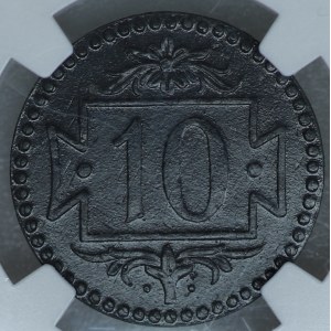 Wolne Miasto Gdańsk, 10 fenigów 1920, małe cyfry nominału - DOUBLE STRUCK ROTATED, UNIKAT !!!