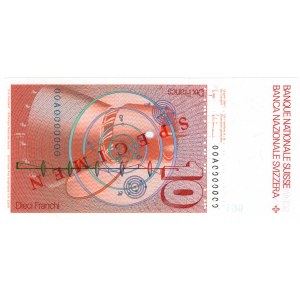 Switzerland, 10 francs 00AA0000000 SPECIMEN - very rare