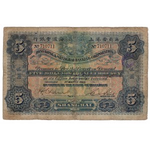 Chiny, Hong Kong & Shanghai Banking Corparation, 5 Dollar 1.3.1923