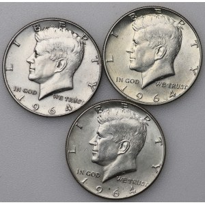United States of America (USA), 1/2 dollar 1964 - set of 3 pieces