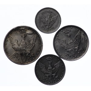 Regno di Polonia, 1,5,10,20 fenig 1917/1918 - set di 4 pezzi con interessanti distruzioni