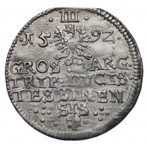 Księstwo Cieszyńskie, Adam Wacław, Trojak 1592, Cieszyn, rzadki i piękny