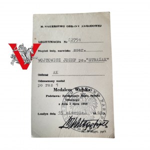 Warsaw Uprising Legitimation for the Army Medal London 1948 BATALION BALTIC Regiment Baszta