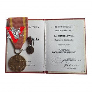 Powstanie Warszawskie Medal za Warszawę z Miniaturą rok 1995 pluton Mieczyków Konfederacja Narodu