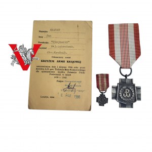 Cross of the Home Army with Legitimation and Miniature Kraśnik circuit London granting