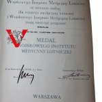 Military Institute of Aviation Medicine Medal Award Diploma for Col.