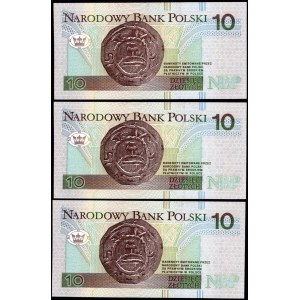 10 złotych 1994 zestaw 3 szt- AA 0007019/ AA 0007039/ AA 0001049 - druk TDLR Londyn