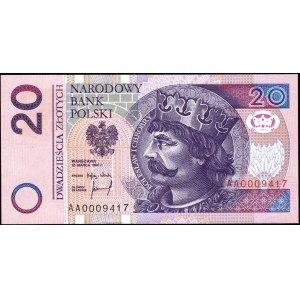 20 złotych 1994 - AA 0009417 - druk TDLR Londyn