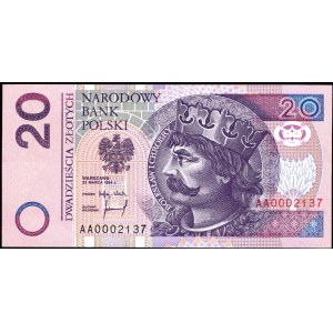 20 złotych 1994 - AA 0002137 - druk TDLR Londyn