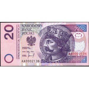 20 złotych 1994 - AA 0002136 - druk TDLR Londyn