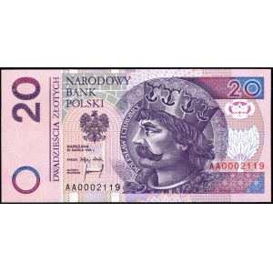 20 złotych 1994 - AA 0002119 - druk TDLR Londyn