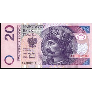 20 złotych 1994 - AA 0002103 - druk TDLR Londyn