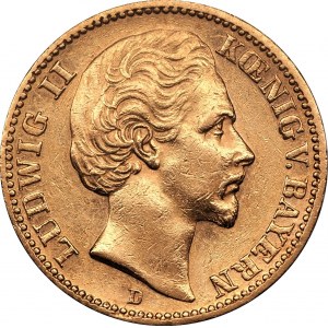 NIEMCY - Ludwik II - 20 marek 1873 D - Bawaria - złoto Au900